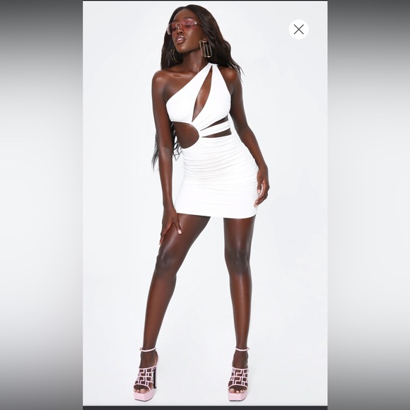Oh Polly - Cutout Asymmetric Mini Ivory Dress - Picture 1 of 14